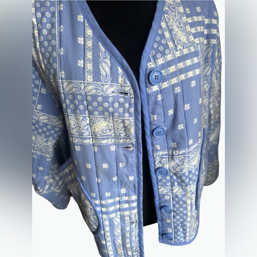Como Vintage Quilted Button-Up Jacket – Blue & White – Women’s Size Medium - Picture 2 of 7